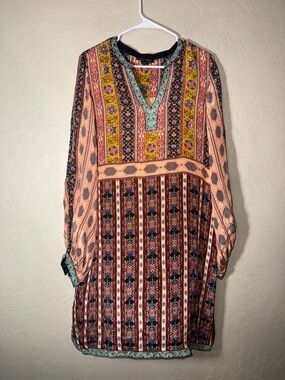 Anthropologie Tanvi Kedia boho long sleeve abstract mixed media tunic dress